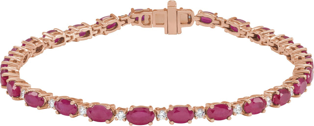 14K Gold Oval Lab-Grown Ruby & Lab-Grown Diamond Line Bracelet - Rose Gold