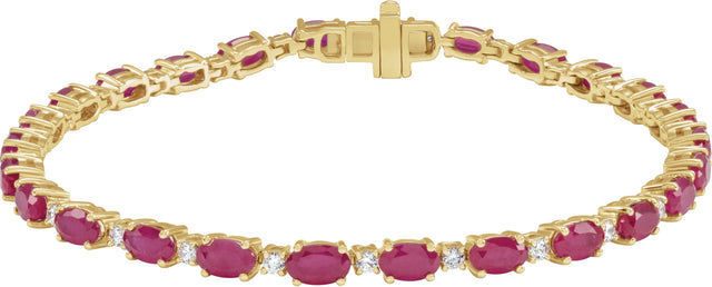 14K Gold Oval Lab-Grown Ruby & Lab-Grown Diamond Line Bracelet - Yellow Gold