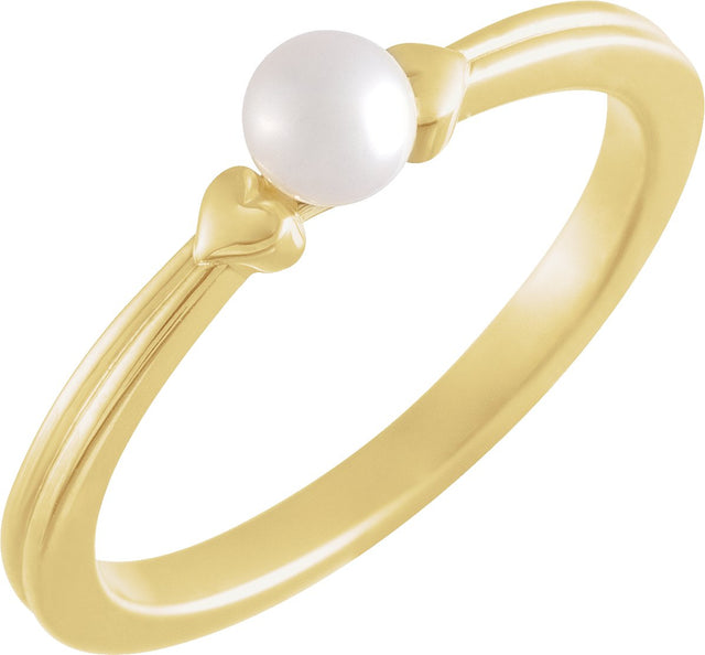 14K Gold Cultured White Freshwater Pearl Heart Pearl Ring - Yellow Gold
