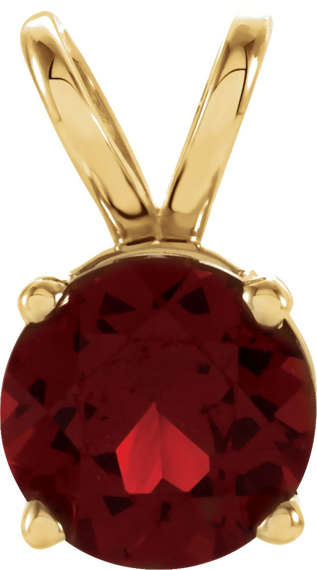 14K Gold Round Natural Mozambique Garnet Solitaire Pendant