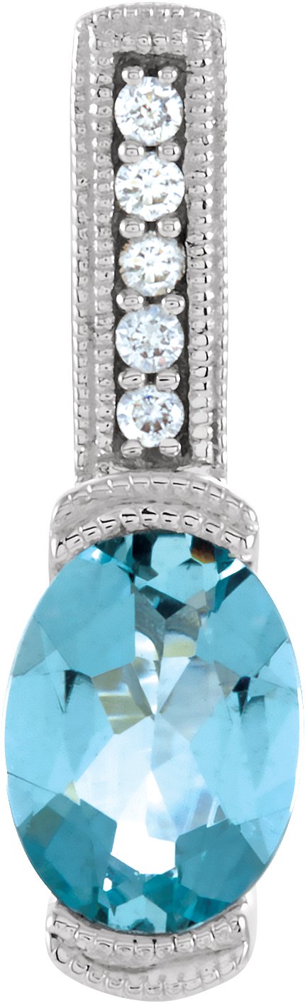14K Gold Oval Natural Aquamarine & Natural Diamond Accented Pendant