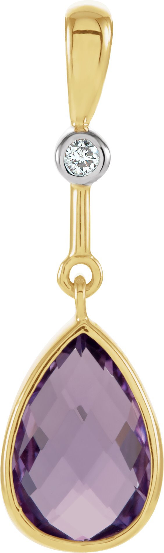 14K Gold Pear Natural Amethyst & Natural Diamond Accented Pendant