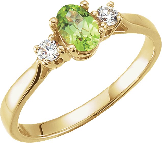 14K Gold Oval Natural Peridot & Natural Diamond Accented Ring