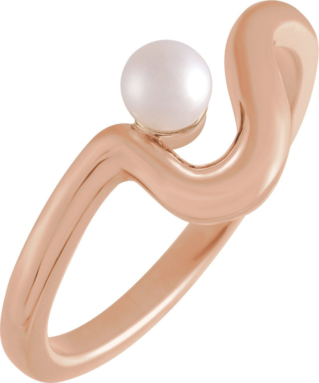 14K Gold Cultured White Freshwater Pearl Freeform Pearl Ring - Rose Gold