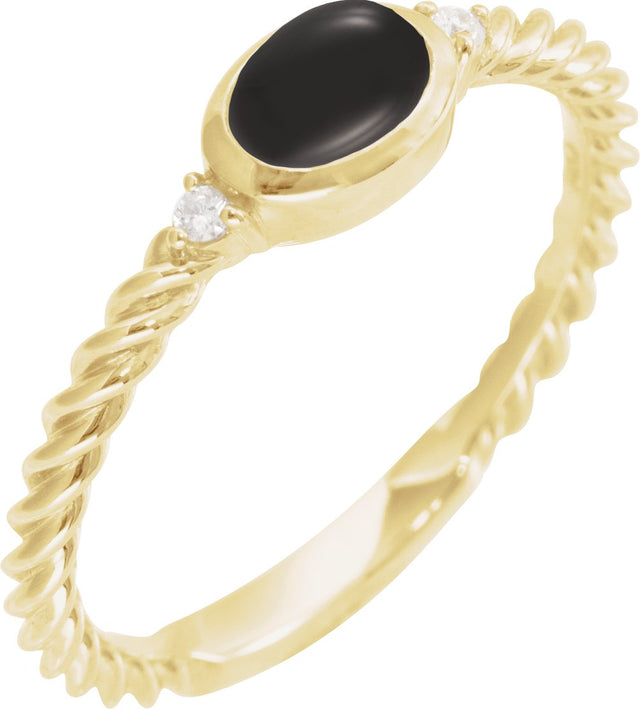 14K Gold Oval Natural Black Onyx & Natural Diamond Accented Cabochon Ring – 6x4mm - Yellow Gold