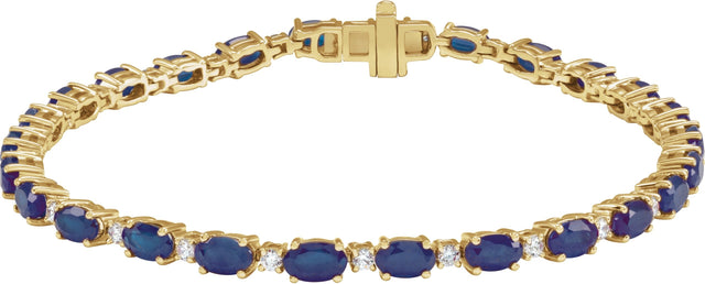 14K Gold Oval Lab-Grown Blue Sapphire & Lab-Grown Diamond Line Bracelet - Yellow Gold