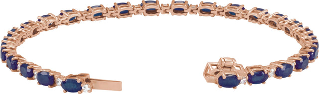 14K Gold Oval Lab-Grown Blue Sapphire & Lab-Grown Diamond Line Bracelet - Rose Gold - view 3