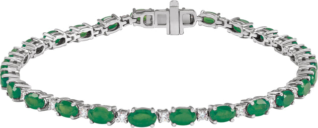 14K Gold Oval Lab-Grown Emerald & Lab-Grown Diamond Line Bracelet - White Gold