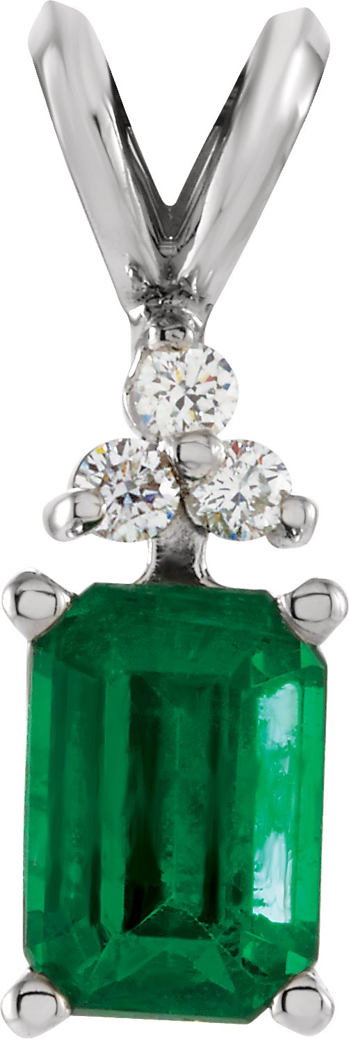 14K Gold Emerald Natural Emerald & Natural Diamond Accented Necklace or Pendant