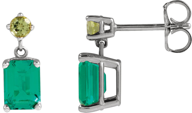 Platinum Emerald Lab-Grown Emerald & Natural Peridot Accented Earrings