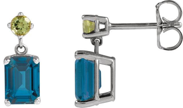 Platinum Emerald Natural London Blue Topaz & Natural Peridot Accented Earrings