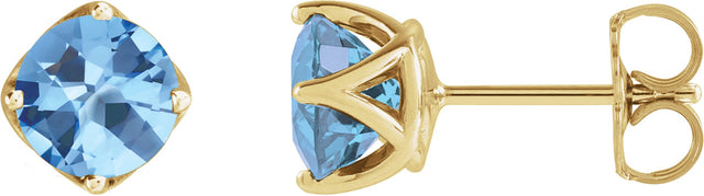 14K Gold Natural Aquamarine Round 4-Prong Stud Earrings – 6mm Stones - Yellow Gold