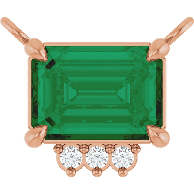 14K Gold Emerald Lab-Grown Emerald & Lab-Grown Diamond Accented Necklace - Rose Gold