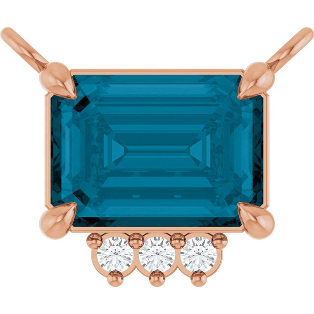 14K Gold Emerald Natural London Blue Topaz & Lab-Grown Diamond Accented Necklace - Rose Gold