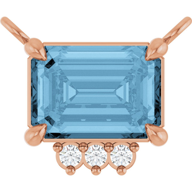 14K Gold Emerald Natural Sky Blue Topaz & Lab-Grown Diamond Accented Necklace - Rose Gold