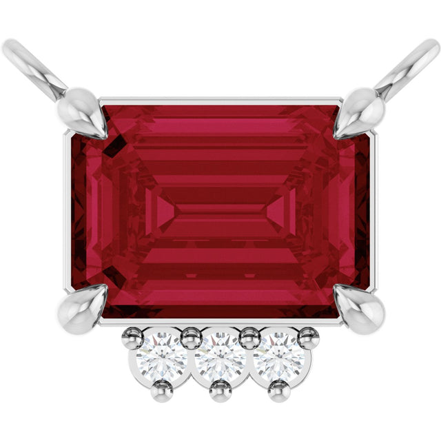 Platinum Emerald Lab-Grown Ruby & Lab-Grown Diamond Accented Necklace