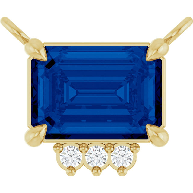 14K Gold Emerald Lab-Grown Blue Sapphire & Lab-Grown Diamond Accented Necklace - Yellow Gold