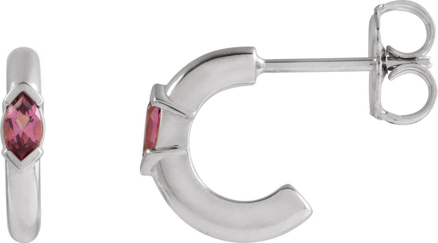 Platinum Marquise Natural Pink Tourmaline Hoop Earrings