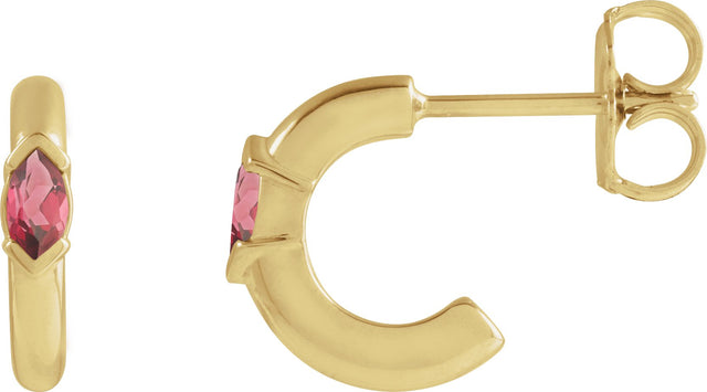 14K Gold Marquise Natural Rhodolite Garnet Hoop Earrings - Yellow Gold