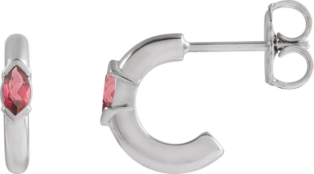 Platinum Marquise Natural Rhodolite Garnet Hoop Earrings