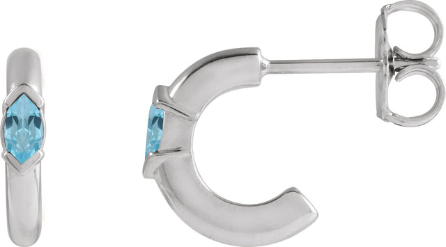 14K Gold Marquise Natural Sky Blue Topaz Hoop Earrings - White Gold
