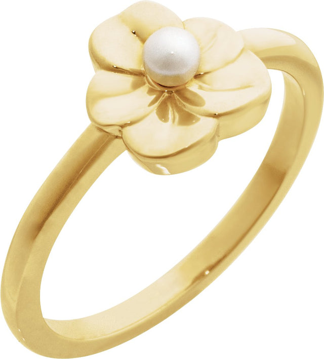 14K Gold Cultured White Seed Pearl Floral Pearl Ring - Yellow Gold