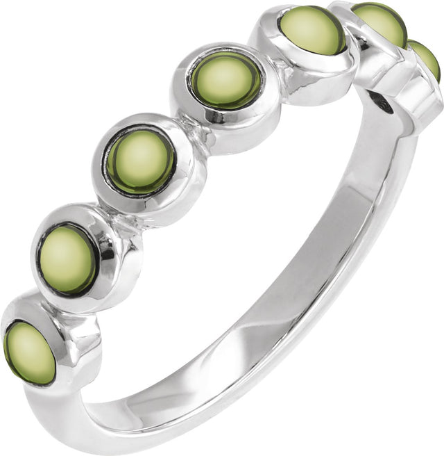 14K Gold Round Natural Peridot Cabochon Ring – 3mm Stones - White Gold