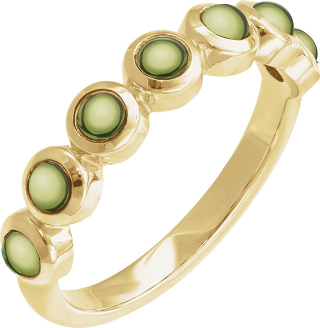 14K Gold Round Natural Peridot Cabochon Ring – 3mm Stones - Yellow Gold