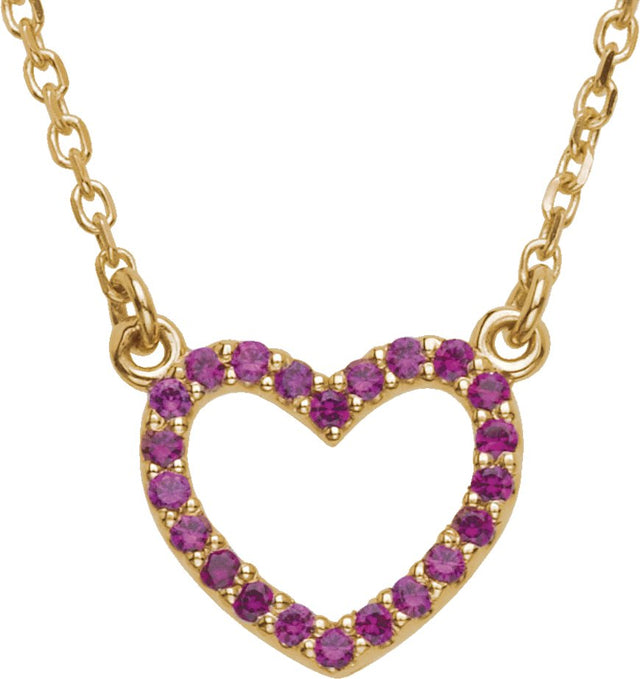 14K Gold Round Natural Ruby Heart Necklace II