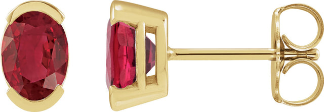 14K Gold Oval Lab-Grown Ruby Half-Bezel Solitaire Stud Earrings - Yellow Gold