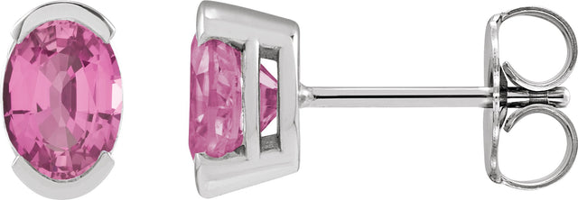 14K Gold Oval Lab-Grown Pink Sapphire Half-Bezel Solitaire Stud Earrings - White Gold