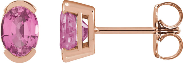 14K Gold Oval Lab-Grown Pink Sapphire Half-Bezel Solitaire Stud Earrings - Rose Gold