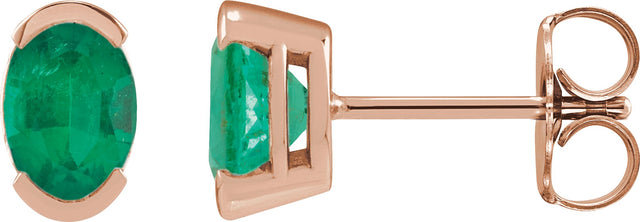14K Gold Oval Lab-Grown Emerald Half-Bezel Solitaire Stud Earrings - Rose Gold