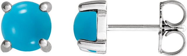 14K Gold Natural Turquoise Round 4-Prong Cabochon Earrings - White Gold