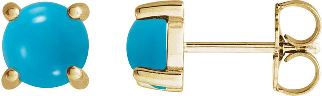 14K Gold Natural Turquoise Round 4-Prong Cabochon Earrings - Yellow Gold