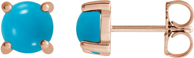 14K Gold Natural Turquoise Round 4-Prong Cabochon Earrings - Rose Gold