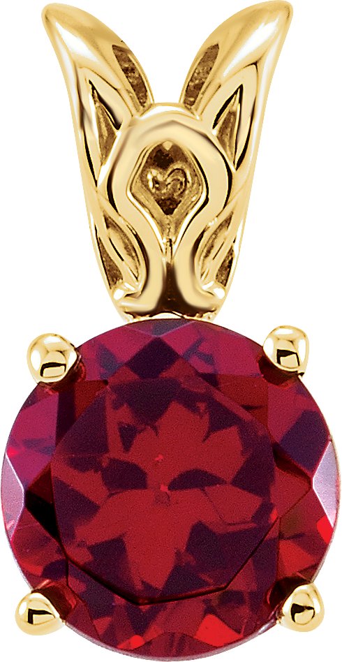 14K Gold Round Natural Mozambique Garnet Scroll Setting Necklace or Pendant
