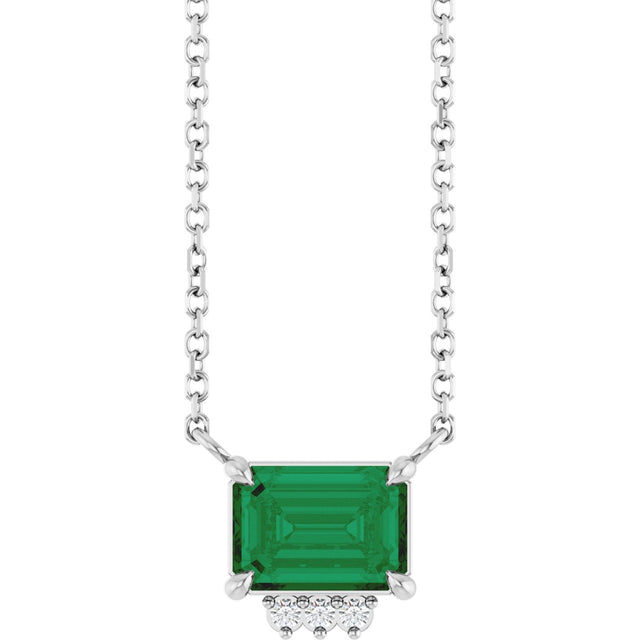 14K Gold Emerald Lab-Grown Emerald & Natural Diamond Accented Necklace - White Gold
