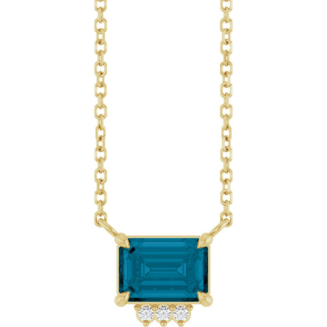 14K Gold Emerald Natural London Blue Topaz & Natural Diamond Accented Necklace – 0.025 CTW - Yellow Gold