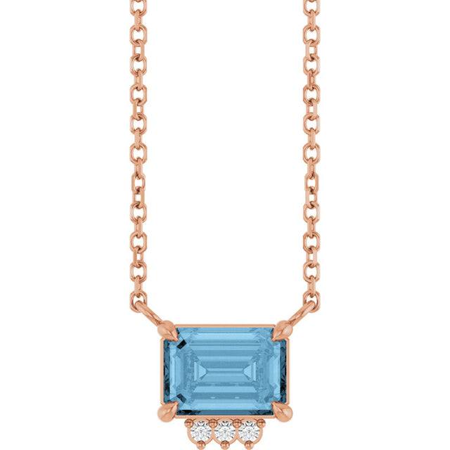 14K Gold Emerald Natural Sky Blue Topaz & Natural Diamond Accented Necklace - Rose Gold