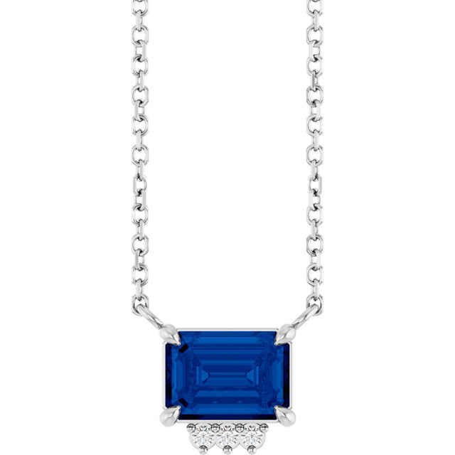 Platinum Emerald Lab-Grown Blue Sapphire & Natural Diamond Accented Necklace