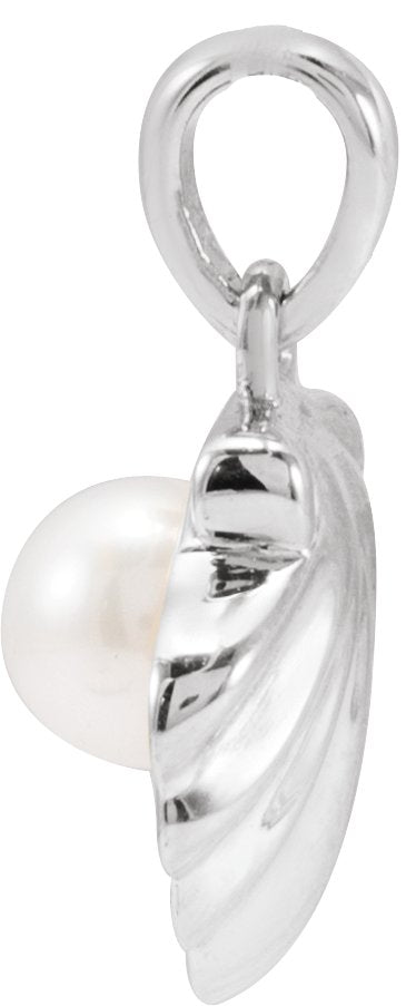 Platinum Cultured White Freshwater Pearl Pearl Shell Necklace or Pendant