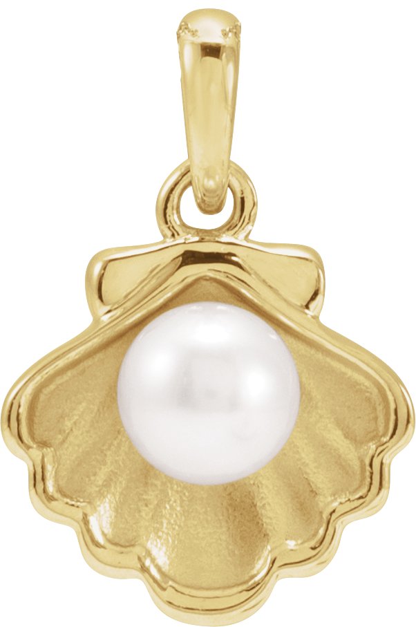 14K Gold Cultured White Freshwater Pearl Pearl Shell Necklace or Pendant - Yellow Gold