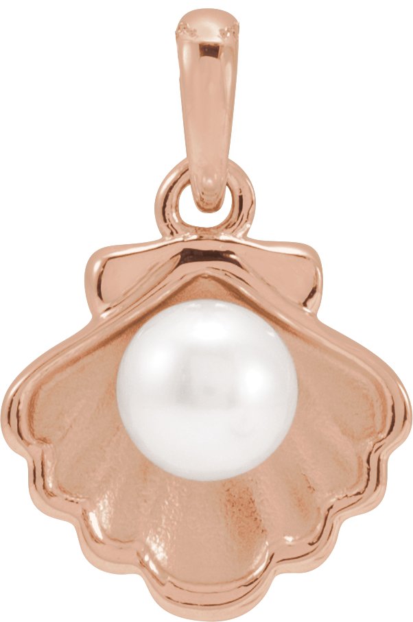 14K Gold Cultured White Freshwater Pearl Pearl Shell Necklace or Pendant - Rose Gold