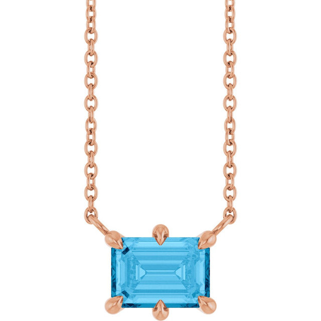 14K Gold Emerald Natural Swiss Blue Topaz Solitaire Necklace - Rose Gold
