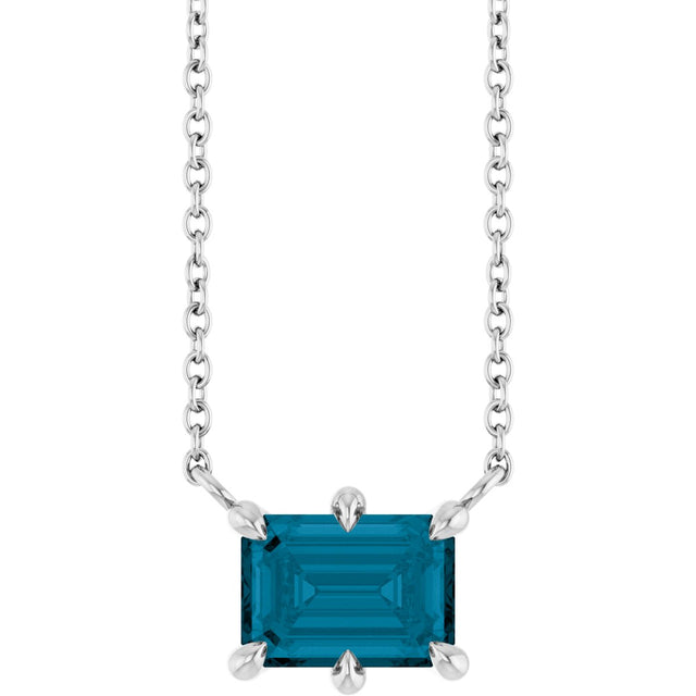14K Gold Emerald Natural London Blue Topaz Solitaire Necklace - White Gold