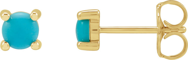 14K Gold Natural Turquoise Round 4-Prong Cabochon Earrings - Yellow Gold
