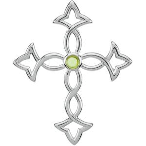 14K Gold Round Natural Peridot Cross Pendant II - White Gold