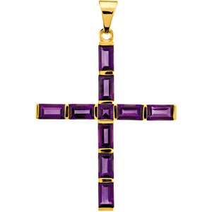 14K Gold Square Natural Amethyst Accented Cross Pendant – 3x3mm - Yellow Gold