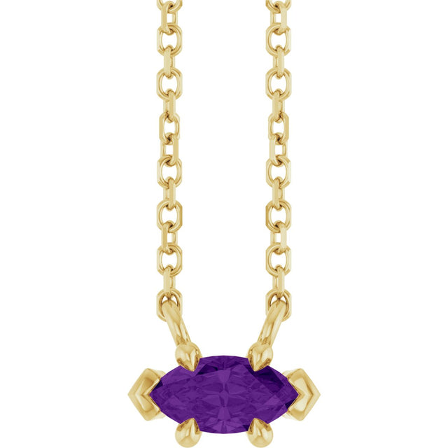 14K Gold Marquise Natural Amethyst Solitaire Necklace - Yellow Gold